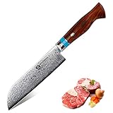 WILDMOK Cuchillo santoku profesional de 17,6 cm, 67 capas de acero de damasco, cuchillo de chef de acero de damasco,...