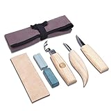 SAKUUMI - Juego de 6 cuchillos de madera para tallar con bolsa de lona portátil, ideal para carpintería