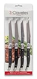 3 Claveles 1481-Set 4 chuleteros 11.5 cm Cuchillo de Mesa Bistro, Acero Inoxidable, Negro, 30x12