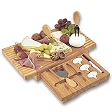 Dimono® lujo tabla de quesos con 3 cuchillos de queso; Juego de tabla para cortar queso de madera de bambú con...