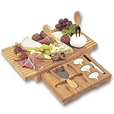 Dimono® lujo tabla de quesos con 3 cuchillos de queso; Juego de tabla para cortar queso de madera de bambú con...