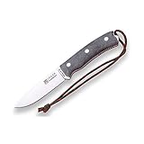 Joker Cuchillo Bushcraft Bushcrafter CV120-P, Hoja de 10,5 cms en Acero Böhler N695 y Funda de Piel con pedernal,...