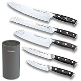 3 Claveles Juego de 5 cuchillos de cocina profesionales de acero inoxidable cuchillos de cocinero con soporte cuchillos...