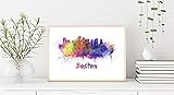 Boston Skyline en Acuarela Papel Acuarela 9x12 Inches