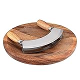 Navaris Tabla con cuchillo para picar - Juego de cocina 1x Tabla de madera y 1x Cuchillo media luna - Para cortar...