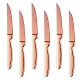 Bisda Juego de 6 Cuchillos de carne oro rosa serrado Steak Knives acero inoxidable sierra Cuchillo para Carne 22cm de...