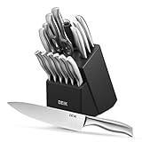 Deik Set de cuchillos de chef profesional de acero inoxidable con bloque de madera 16 Piezas Negro