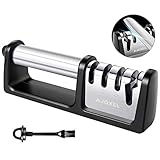 AJOXEL Afilador de Cuchillos, 4 en 1 Afilador Cuchillos Profesional, 4 Etapas Knife Sharpener Afiladores Manuales Base...