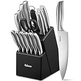 Yabano - Juego de cuchillos de cocina de acero inoxidable de alto carbono, 16 piezas, sper afilados, con bloque de...