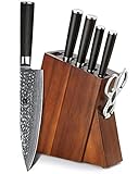 XINZUO Acero Damasco de 7 Piezas Set Cuchillo Cocina con Bloque de Madera de Acacia, Tijeras de Cocina...