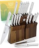 DALSTRONG Knife Set Block - Gladiator Series Colossal Knife Set - German HC Steel - 18 Pc - Walnut Stand (White Handles)