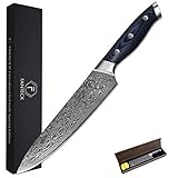 FANTECK Cuchillo de Cocina Damasco, 20cm Cuchillo Chef Japones de Acero Damasco de 67 Capas, Mango de Material G10,...