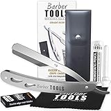 BARBER TOOLS - Navaja de afeitar tradicional, recta (cuchilla intercambiable, caja de 5 hojas dobles + barra de alumbre...