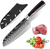 Dfito 18cm Cuchillo Santoku Cuchillo de Chef Alto Carbono, Acero Inoxidable Premium Afilado Mango Ergonómico