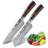 Anhichef Set de Cuchillos de Cocina, Cuchillos de Cocina Damasco Profesionales 20cm + Cuchillo Santoku Japones 18cm,...