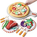 Felt Play Food Pizza Juguetes para niños, niñas, niños, juego de roles con plato, cuchillo, tenedor y bandeja, juego...