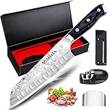 MOSFiATA Cuchillos Cocina Profesional, Cuchillo Santoku Cuchillo Chef Japones 18cm