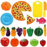 NIWWIN - Juego de 24 piezas de plástico con forma de frutas, verduras y pizza para cortar, juego educativo de...