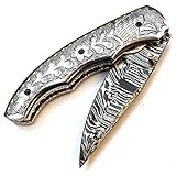 9022 Cuchillo Damasco artesanal - Cuchillo plegable - Cuchillo de camping - Cuchillo de bolsillo - Cuchillo de...