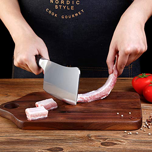 SHAN ZU Macheta de Cocina Cuchillo de Carnicero Huesos 17.8cm Hacha de Carnicero Cuchilla Engrosada de 21 ° para Cortar...