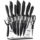 Deik Juego de Cuchillos de Cocina con Soporte Acrílico | 16 Piezas Set Cuchillos Cocina | Negro BO Oxidación Acero...