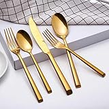 SZJY Juego de Cubiertos 30 Piezas cucharas de vajilla de Acero Inoxidable Gruesas con Cuchillo y Tenedor-Oro Servicio...
