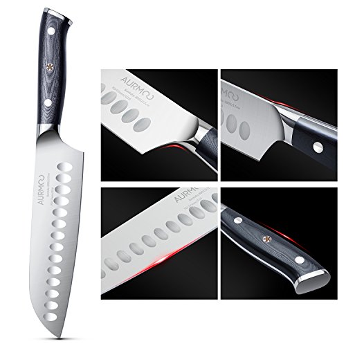 AURMOO Cuchillo Santoku Pro 7.5 Cuchillo de Cocina ，Cuchillo de Acero Inoxidable de Primera Calidad con Alto Contenido...
