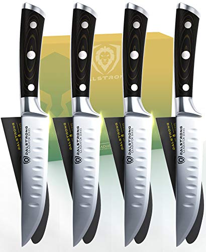 DALSTRONG Steak Knives - Set of 4 - Straight Blade Edge - Gladiator Series - Forged German ThyssenKrupp HC Steel -...