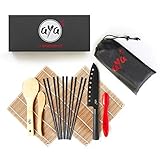 AYA Kit para Sushi - Kit en Bambú Cuchillo de Sushi – Videos Tutoriales en Línea - 2 Esterillas para Enrollar –...