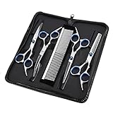 Tijeras de Perro Peluquería Profesional Entresacar Grooming Kit Set 4 Juegos de Tijeras Curvas para Cortar el Pelo a...