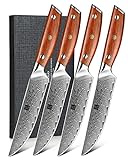 XINZUO Acero Damascus Set Cuchillos de Carne 4 Piezas,12.7cm Cuchillos de Mesa Cuchillo de Filete Premium Cuchillos de...