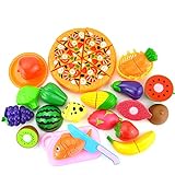 JZK 25 x Alimentos de Juguete Cortar Frutas Verduras Pizza de Frutas y Verduras de plástico Juguetes Eeducativos Set...