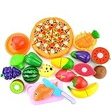 JZK 25 x Alimentos de Juguete Cortar Frutas Verduras Pizza de Frutas y Verduras de plástico Juguetes Eeducativos Set...