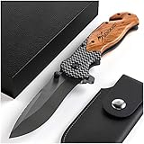 BERGKVIST® K19 Cuchillo Plegable con Mango de Madera y aleación de Titanio para Exteriores y Supervivencia - Navaja de...