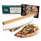 DOLCE MARE Cortador de pizza - Tajadera versátil con mango elegante de madera de roble - Cuchillo de pizza con hoja de...