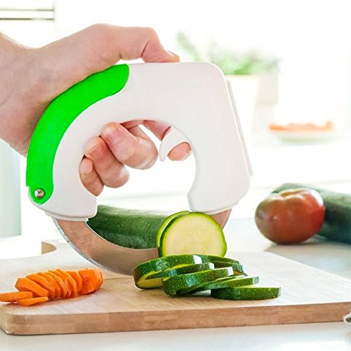 SHOP-STORY – Cuchillo circular 360 Corte de alimentos vegetales rollo de la rueda de rebanar como un samurai en la...