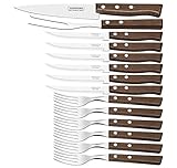 Tramontina 22299/011 Conjunto Steak-Set, 14 Teilig Natural 2 Mangos de Madera - respectivamente, 3-Remaches