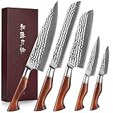 Juego de Cuchillos de Cocina Profesional, Set Cuchillos 5 Piezas,Cuchillo de Cocina Súper Afilado- Acabado Martillado-...