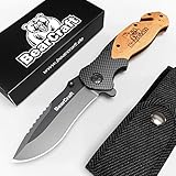 BearCraft Cuchillo Plegable en diseño de Carbono con ** eBook Gratis ** | Cuchillo de Bolsillo de Supervivencia |...