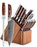 XINZUO Damascus Set Cuchillo Cocina 15 Piezas con Bloque Madera de Acacia,67 Capas de Acero Damascus Profesional Afilado...