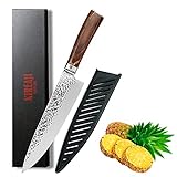 Cuchillo japonés profesional – Cuchillo de chef, cuchillo de acero al carbono inoxidable – hoja afilada de 20 cm...