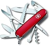 Victorinox Huntsman Navaja con 15 funciones, incluyendo tijeras, sierra para madera y sacacorchos, color rojo