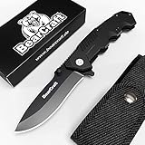 BearCraft Cuchillo Plegable Negro Mate con ** eBook Gratis ** | Cuchillo de Bolsillo Supervivencia al Aire Libre |...