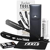 ✮ BARBER TOOLS ✮ Navaja de afeitar + Box 5 cuchillas de doble hoja + Paño de pulir + Almacenamiento Pu