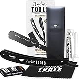 ✮ BARBER TOOLS ✮ Navaja de afeitar + Box 5 cuchillas de doble hoja + Paño de pulir + Almacenamiento Pu