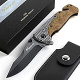 BERGKVIST® Navaja de Bolsillo 3-en-1 K39 Waldholz I Navaja Plegable Afilada y Cuchillo de Caza I Navajas con Piedra de...