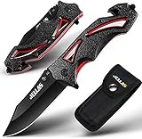 Jellas Cuchillo Plegable de Bolsillo 4-1 Navaja para Hombres y Mujeres 7Cr17 Acero Inoxidable, Cuchillo de Supervivencia...