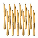 Cuchillos de carne Buyer Star de 12 piezas, juego de cuchillos afilados de acero inoxidable dorado para cocinas...