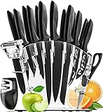HomeHero Juego de 13 Cuchillos de Cocina con Soporte y Afilador | Utensilios de Acero Inoxidable para Profesionales y...