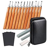 flintronic 12 PCS cuchillo de trinchar hecho a mano, Juego de Cinceles, Herramienta de Talla de Madera, con Mango y...